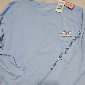 Vineyard Vines Light Blue Long-Sleeve Pocket Tee with Whale Graphic